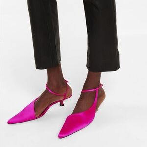 Khaite Low Kitten Heel Seville satin slingback pumps 39.5 Fuchsia pink 9.5 party